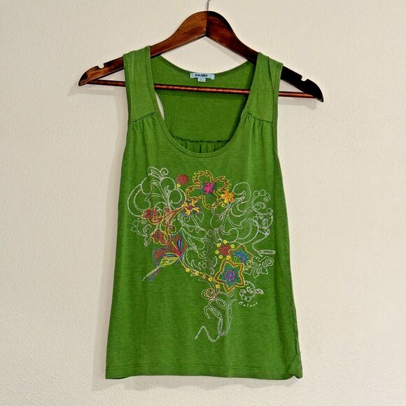 Baleno Tops - Baleno‎ Women's Shirt Top Tank Green Floral Embroidered Sleeveless Size L